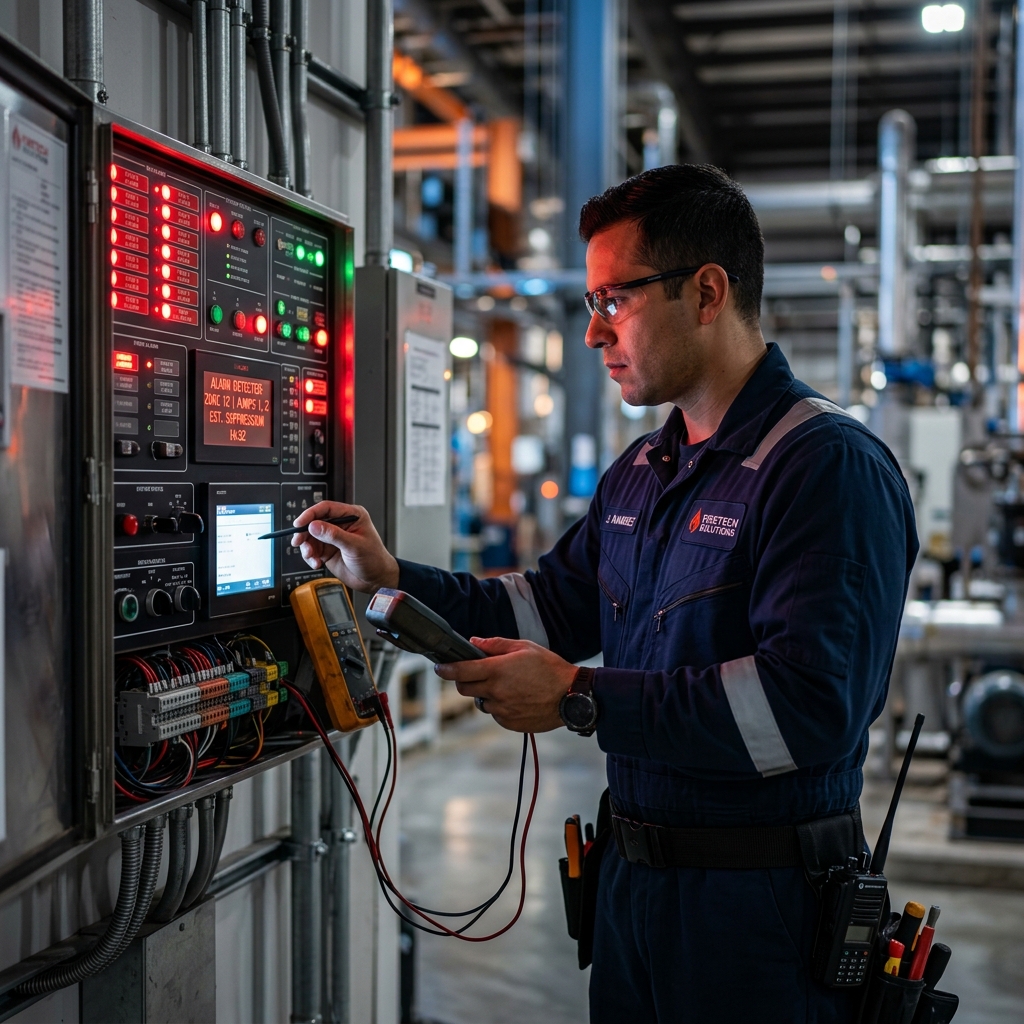 Engenheiro de segurança inspecionando painel